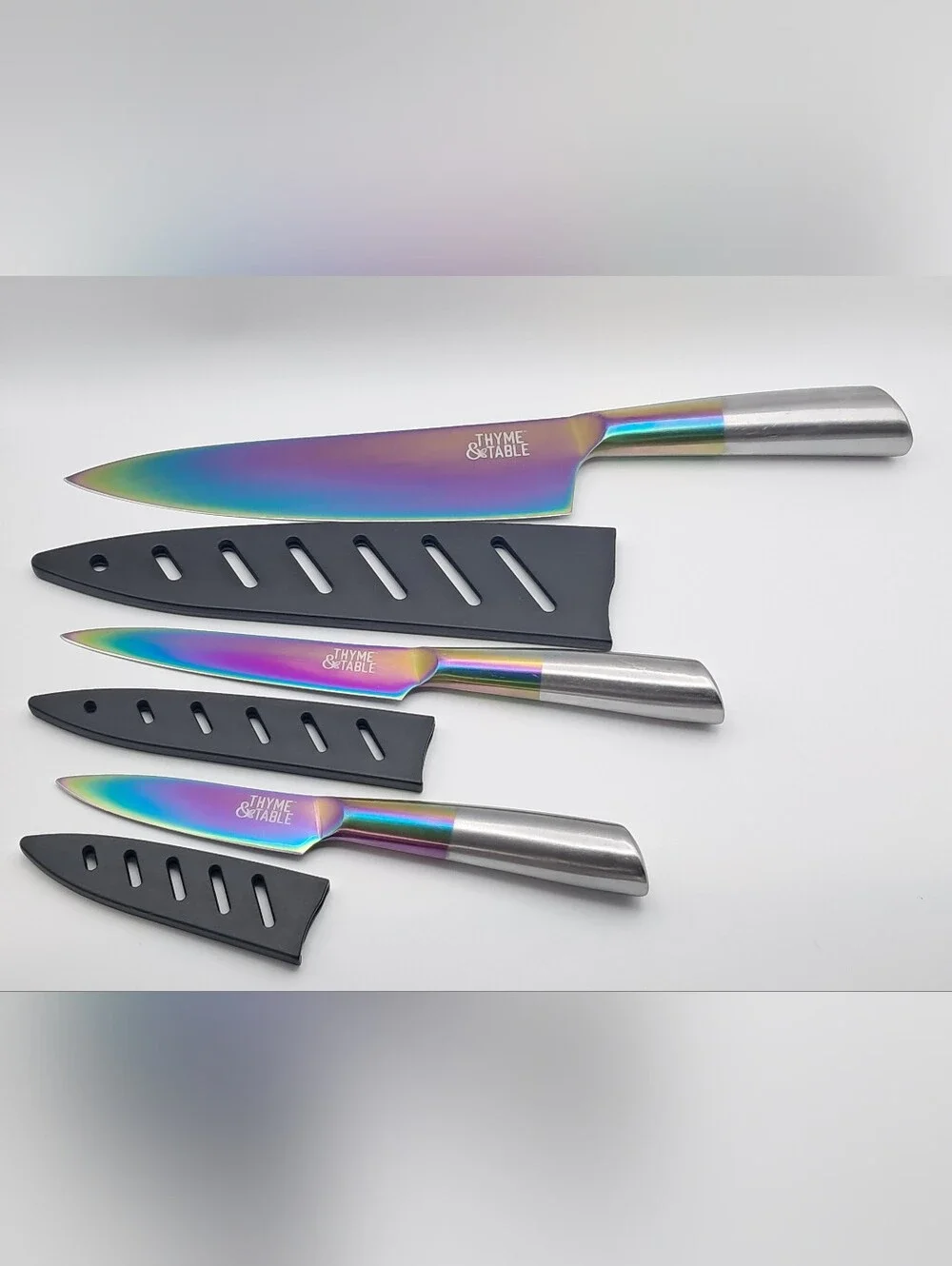 Rainbow Solid Stainless Steel Knife Set with Black Sheaths Thyme & Table Cutlery